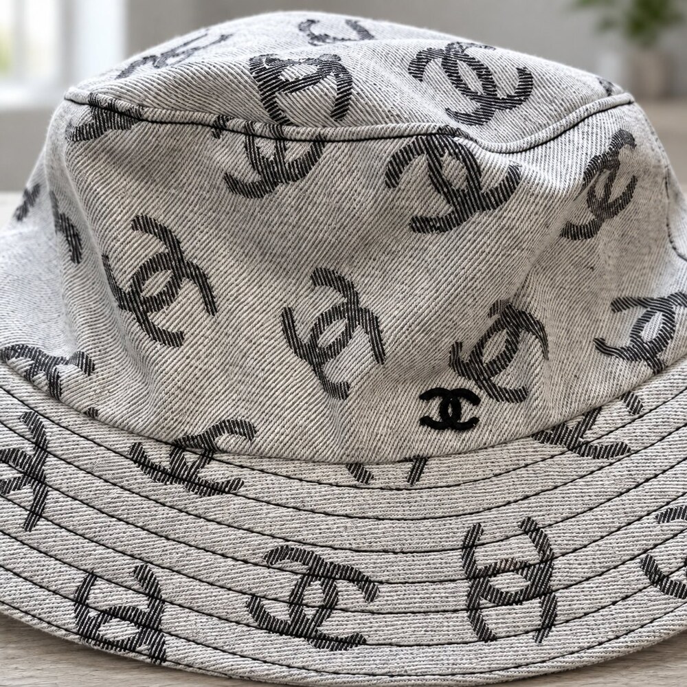 CHANEL Grey CC Denim Bucket Hat - Picture 5 of 6